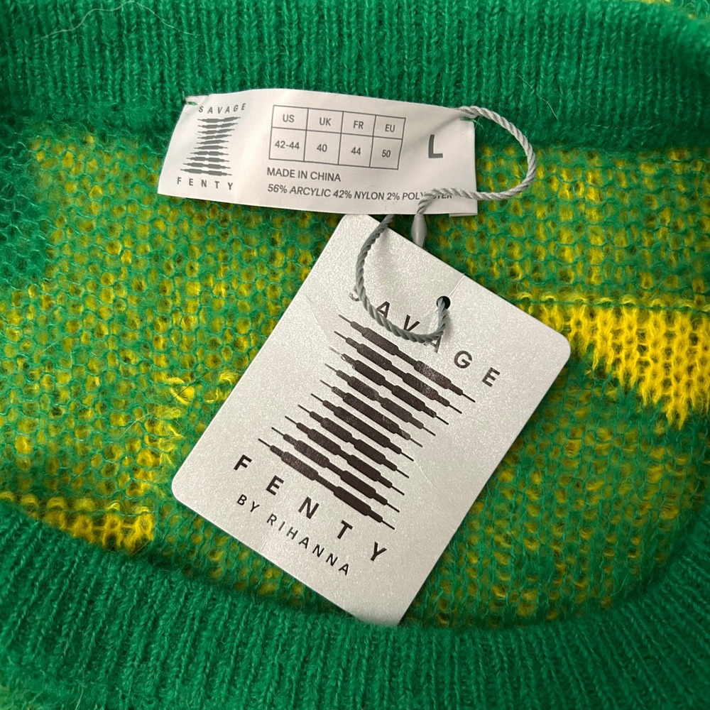 Savage X Fenty Rihanna Sweater Womens Large Green Yellow Sunburst Graphic NWT - Picture 4 of 6